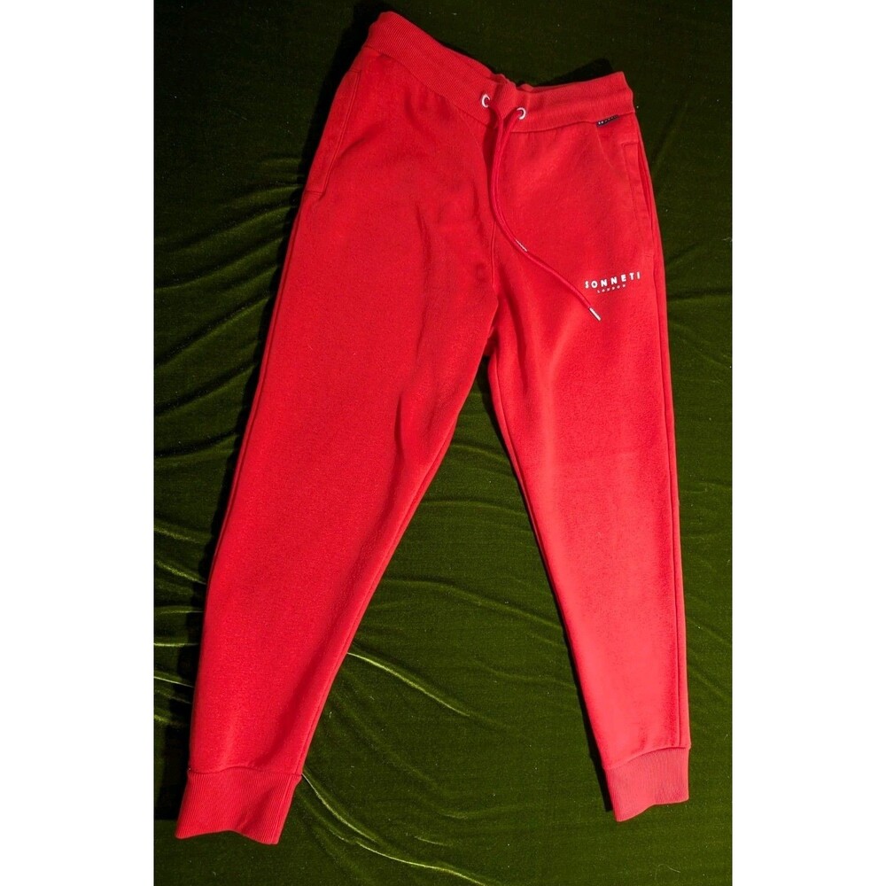 Sonneti London Red Sweatpants M Logo Joggers Streetwear Cozy Fleece Unisex